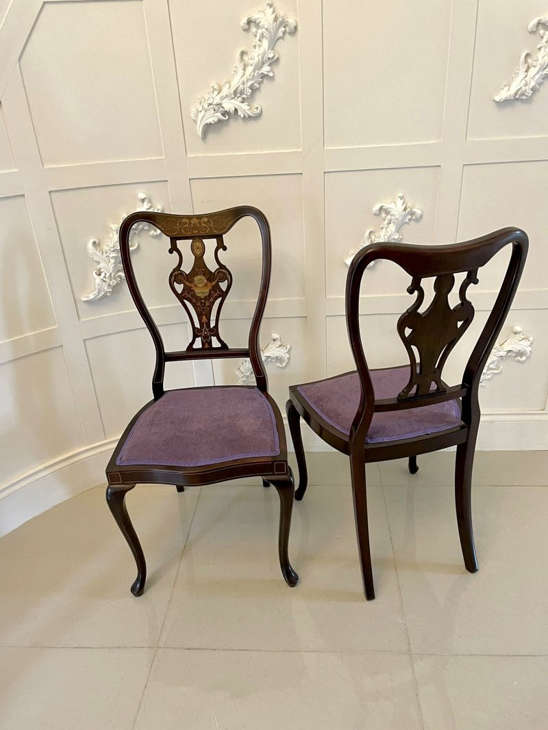 Fine Quality Antique Victorian Set of Four Marquetry Inlaid Chairs - Image 3